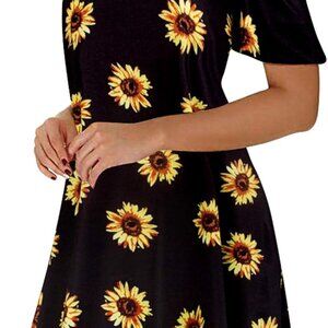 Women Floral Cold Shoulder Dress Short Sleeve A-Line Casual Sundress